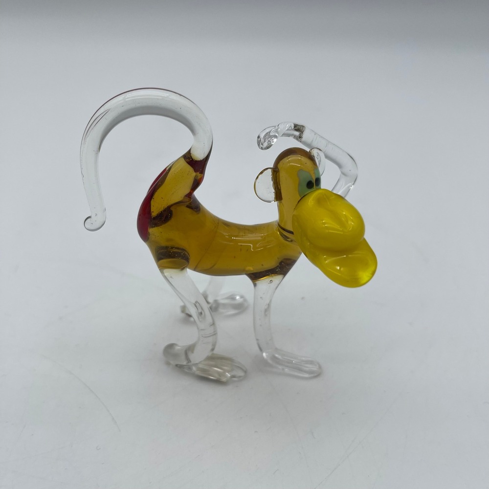 Vintage Russian Handcrafted Lampwork Art Glass Monkey Figurine Amber Yellow Red